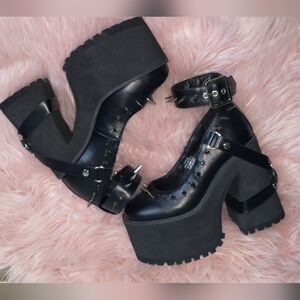 Black Platform Spike Mary Jane Heels